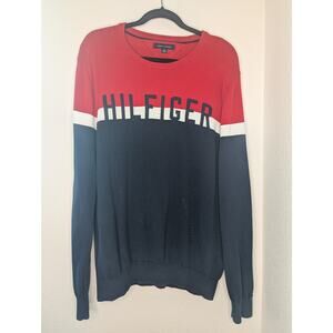 Tommy Hilfiger Men's 100% Cotton Red/Blue Bold Logo Pullover
